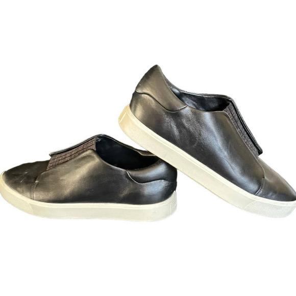 Vince Womens Leather Cantara Slip-On Sneaker Elastic Gore Round Toe Size 7 Black - Picture 4 of 12